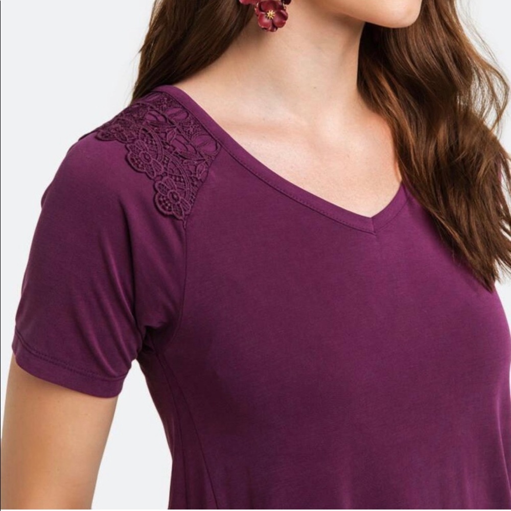 NWT Francesca’s Purple Crochet Sleeve Top